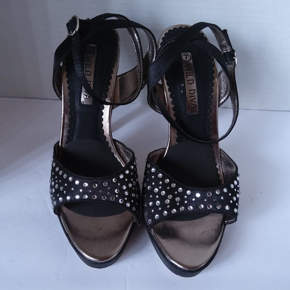 BLACK SATIN RHINESTONE PROM SHOES